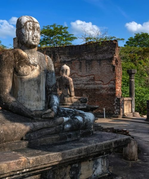 Buddha images in Vatadage temple in ruins of Polonnaruwa in Sri Lanka