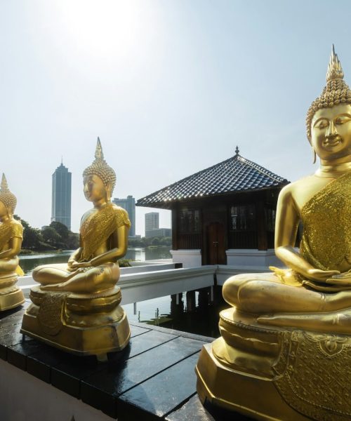 Buddhist temple on lake in Colombo